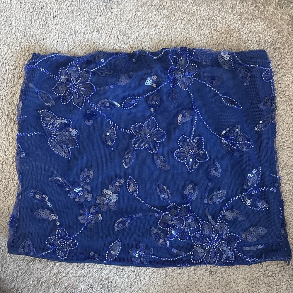 Elegant Blue Floral Sequin tube top